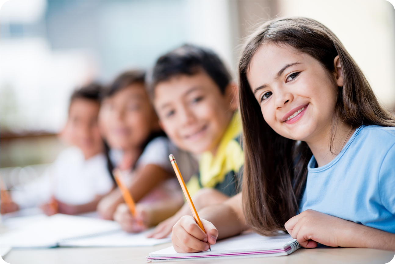 Smiling child with teacher